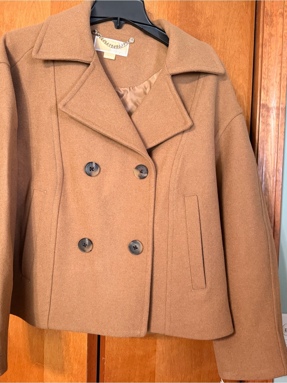 Michael Kors Camel Peacoat Double-Breasted Wool-Blend Jacket